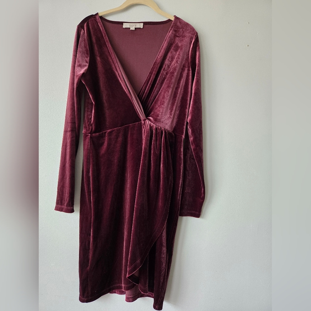 LOFT mauve Velvet Wrap Style Dress
